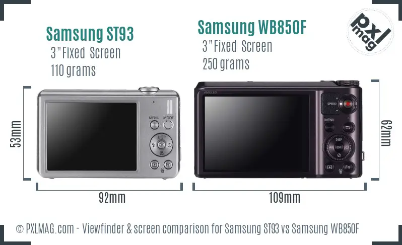 Samsung ST93 vs Samsung WB850F Screen and Viewfinder comparison