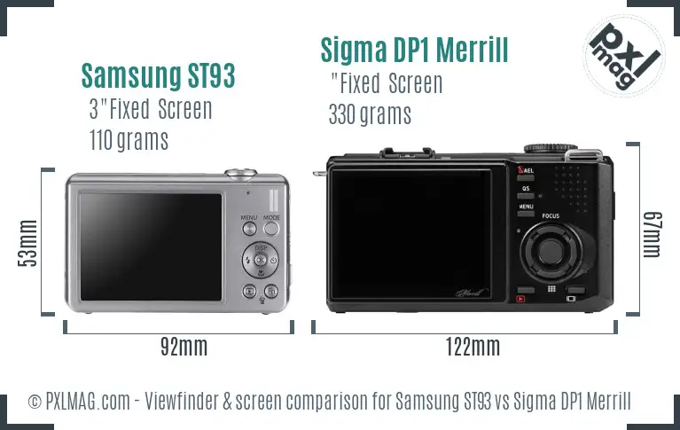 Samsung ST93 vs Sigma DP1 Merrill Screen and Viewfinder comparison