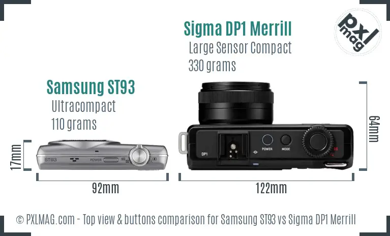 Samsung ST93 vs Sigma DP1 Merrill top view buttons comparison