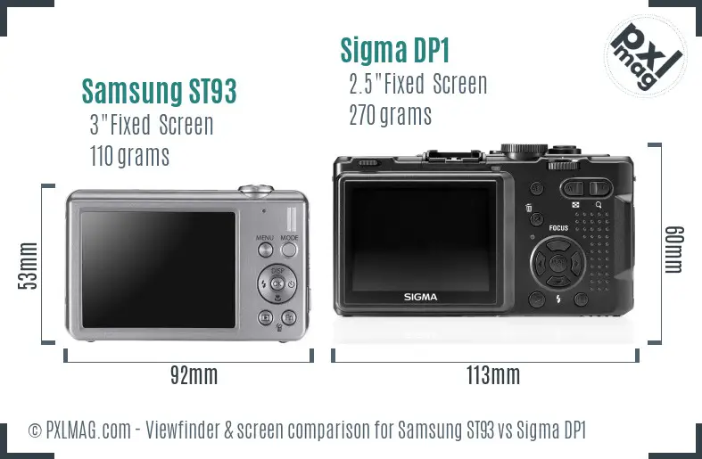 Samsung ST93 vs Sigma DP1 Screen and Viewfinder comparison