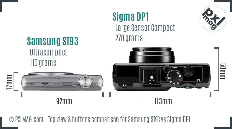 Samsung ST93 vs Sigma DP1 top view buttons comparison