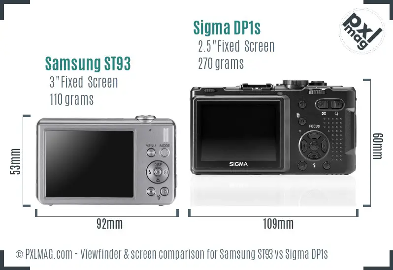 Samsung ST93 vs Sigma DP1s Screen and Viewfinder comparison