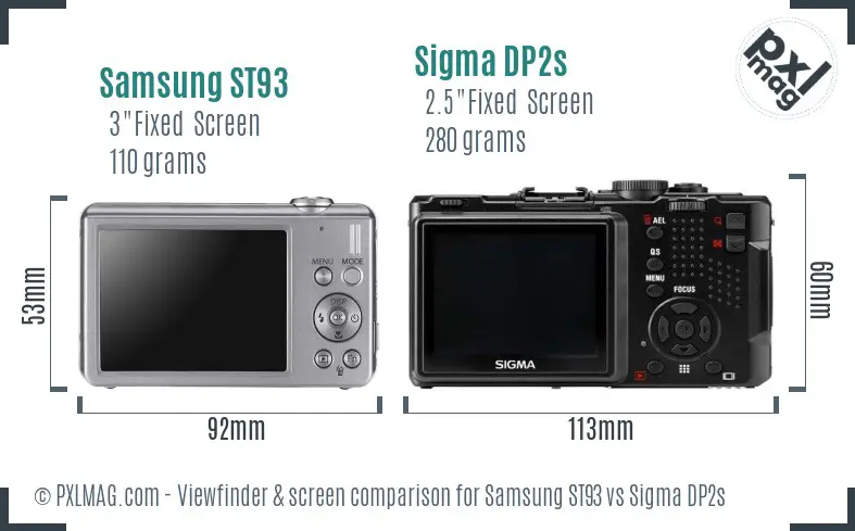 Samsung ST93 vs Sigma DP2s Screen and Viewfinder comparison