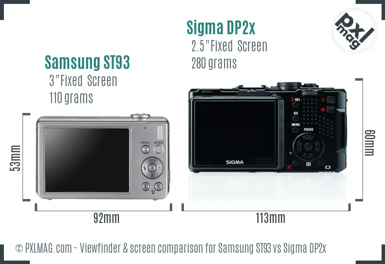Samsung ST93 vs Sigma DP2x Screen and Viewfinder comparison