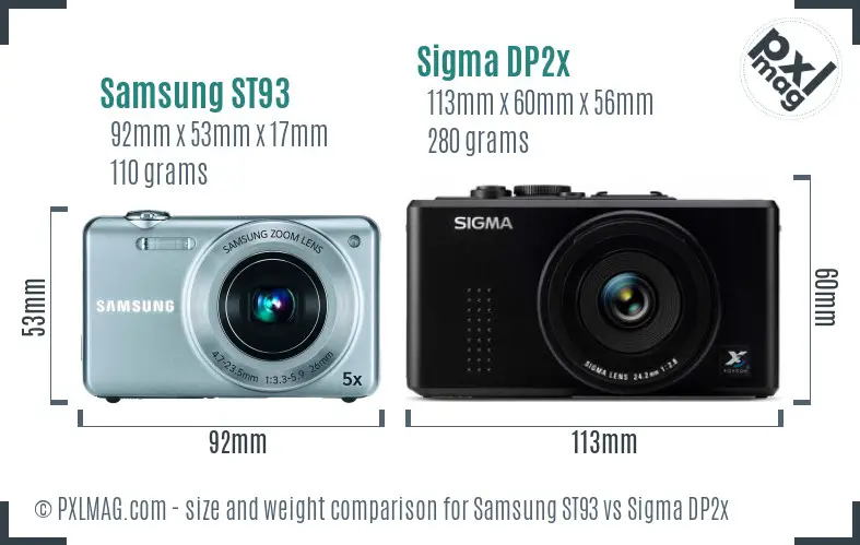 Samsung ST93 vs Sigma DP2x size comparison