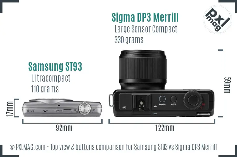 Samsung ST93 vs Sigma DP3 Merrill top view buttons comparison Samsung ST93 vs Sigma DP3 Merrill top view buttons comparison