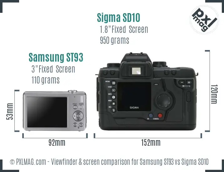 Samsung ST93 vs Sigma SD10 Screen and Viewfinder comparison