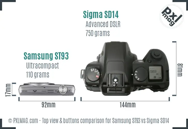 Samsung ST93 vs Sigma SD14 top view buttons comparison