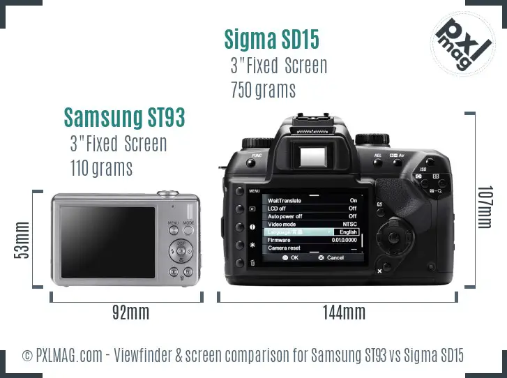 Samsung ST93 vs Sigma SD15 Screen and Viewfinder comparison