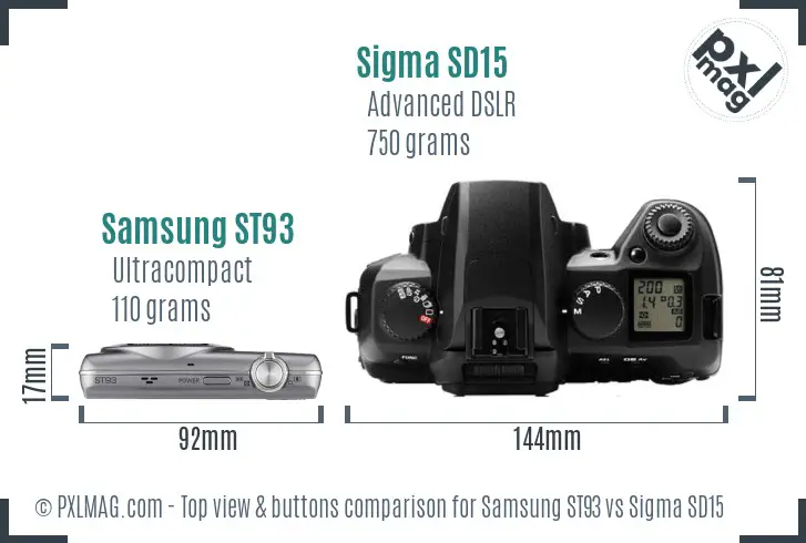 Samsung ST93 vs Sigma SD15 top view buttons comparison