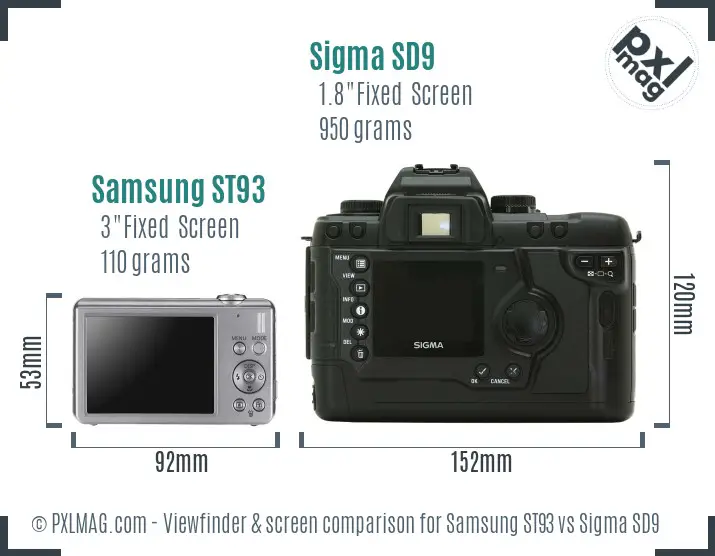 Samsung ST93 vs Sigma SD9 Screen and Viewfinder comparison