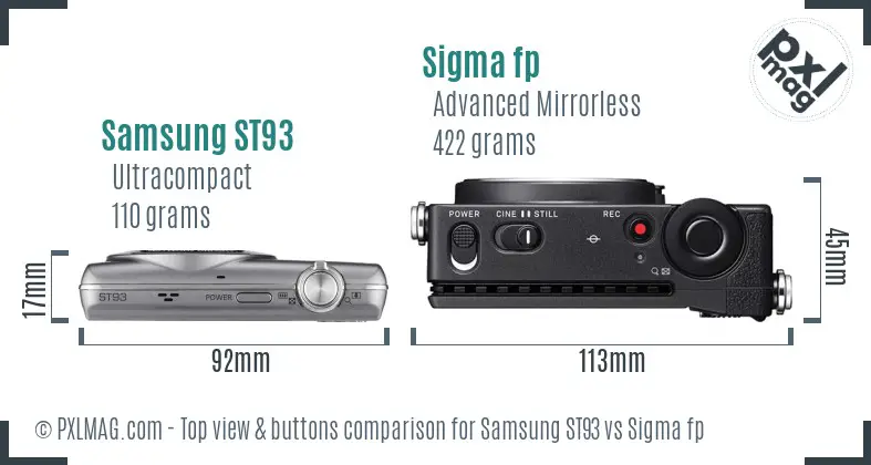 Samsung ST93 vs Sigma fp top view buttons comparison Samsung ST93 vs Sigma fp top view buttons comparison
