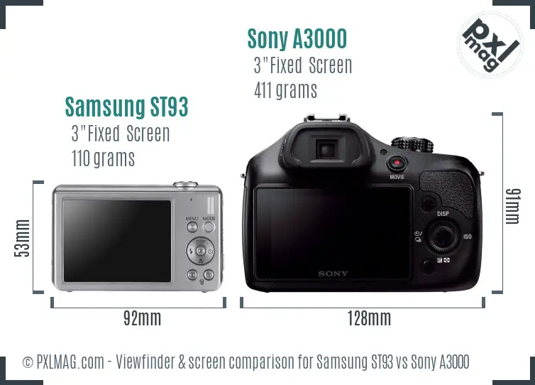 Samsung ST93 vs Sony A3000 Screen and Viewfinder comparison
