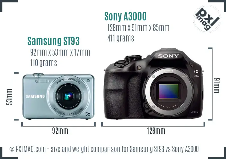 Samsung ST93 vs Sony A3000 size comparison