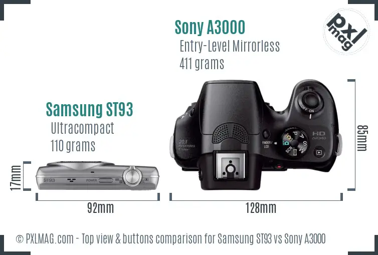 Samsung ST93 vs Sony A3000 top view buttons comparison