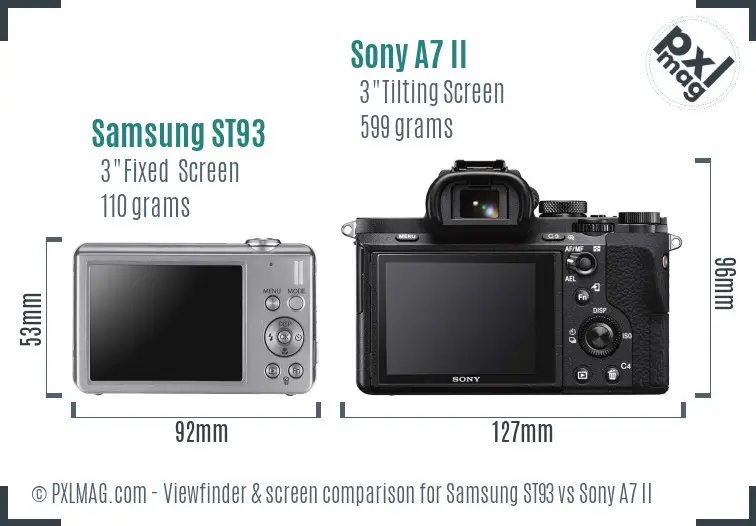 Samsung ST93 vs Sony A7 II Screen and Viewfinder comparison