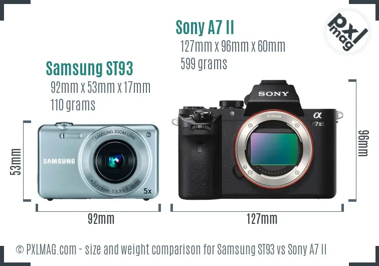 Samsung ST93 vs Sony A7 II size comparison