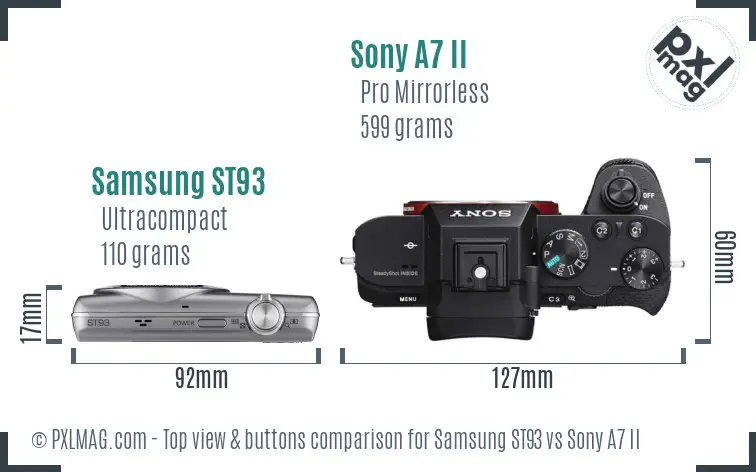 Samsung ST93 vs Sony A7 II top view buttons comparison