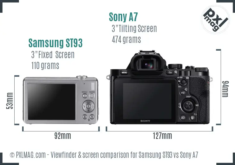 Samsung ST93 vs Sony A7 Screen and Viewfinder comparison
