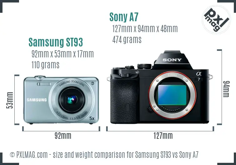 Samsung ST93 vs Sony A7 size comparison