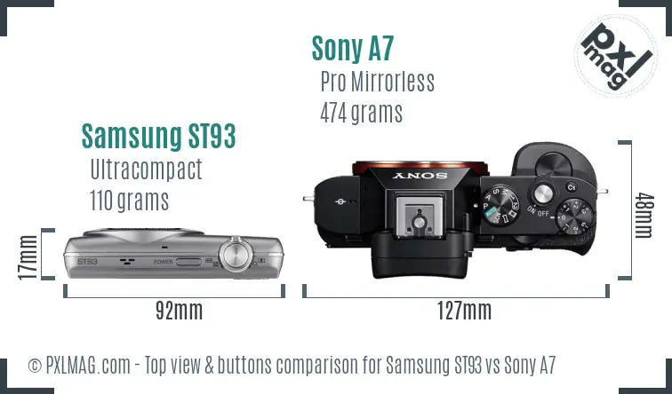 Samsung ST93 vs Sony A7 top view buttons comparison