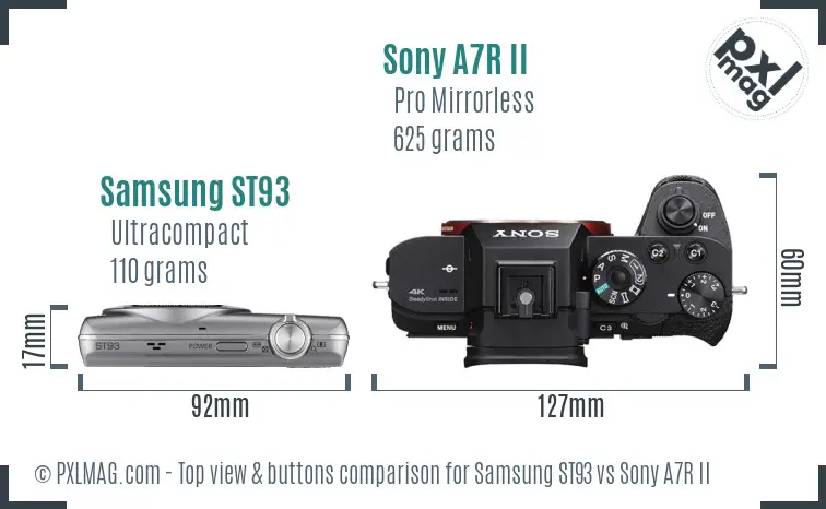 Samsung ST93 vs Sony A7R II top view buttons comparison