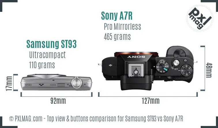 Samsung ST93 vs Sony A7R top view buttons comparison
