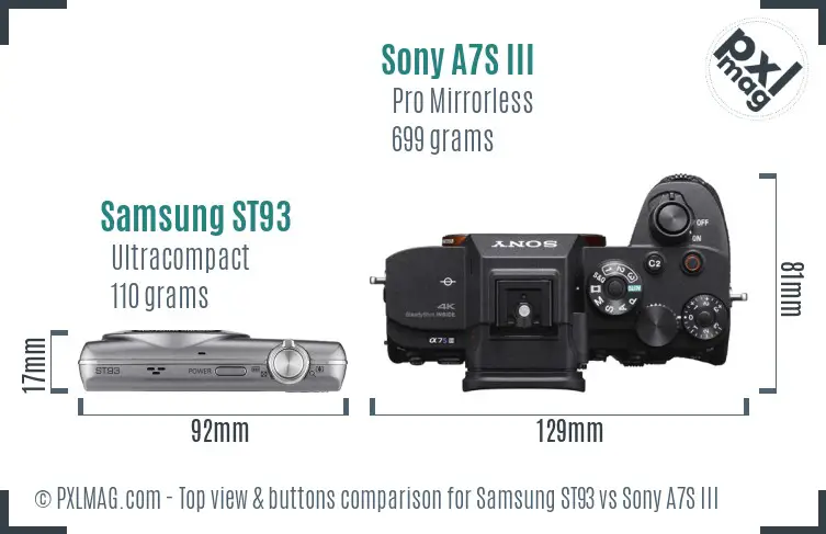 Samsung ST93 vs Sony A7S III top view buttons comparison