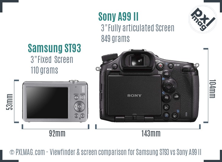 Samsung ST93 vs Sony A99 II Screen and Viewfinder comparison