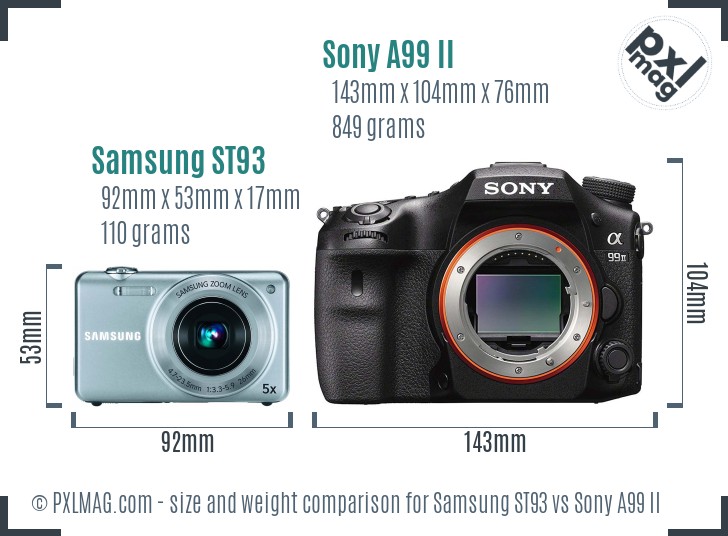 Samsung ST93 vs Sony A99 II size comparison