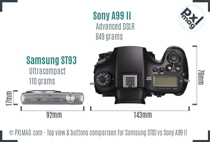 Samsung ST93 vs Sony A99 II top view buttons comparison