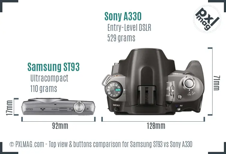Samsung ST93 vs Sony A330 top view buttons comparison