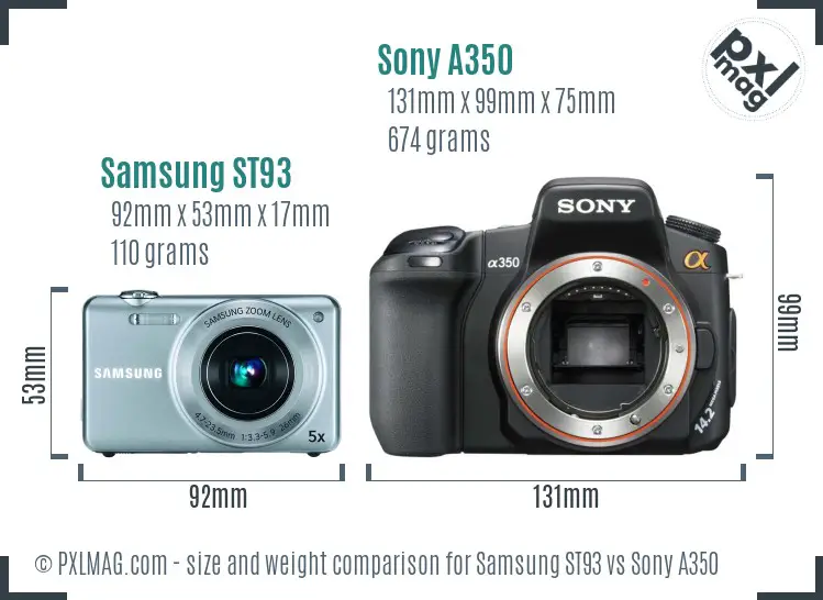 Samsung ST93 vs Sony A350 size comparison