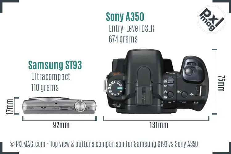Samsung ST93 vs Sony A350 top view buttons comparison