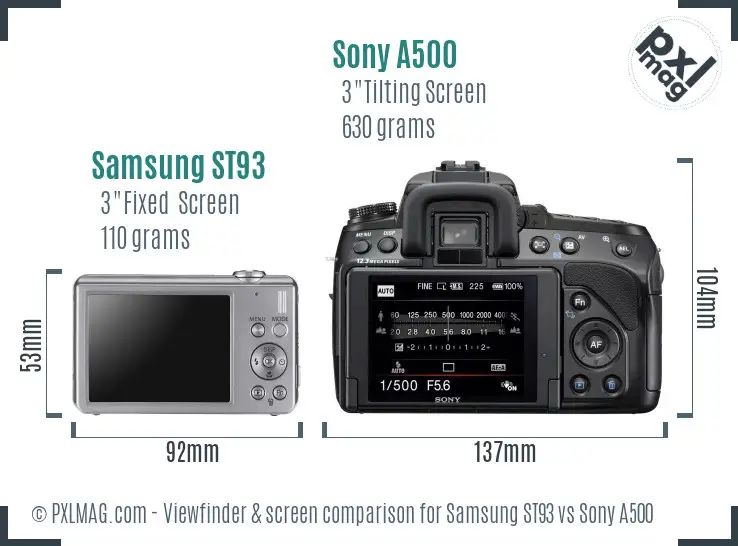 Samsung ST93 vs Sony A500 Screen and Viewfinder comparison