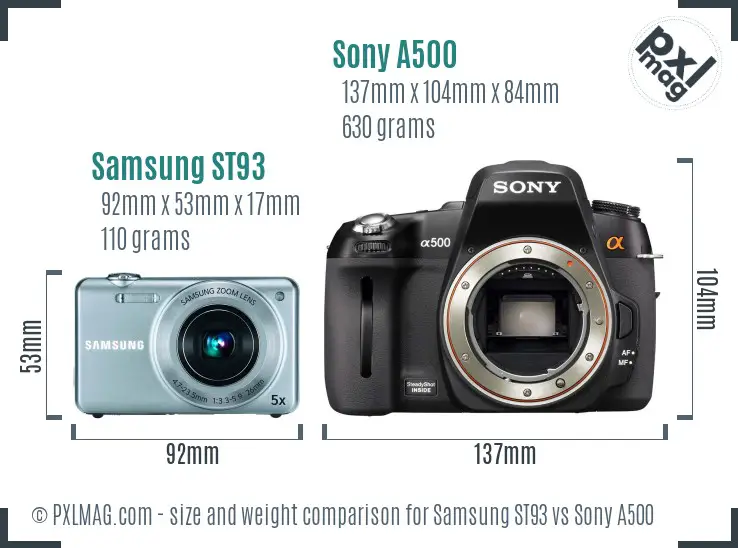 Samsung ST93 vs Sony A500 size comparison