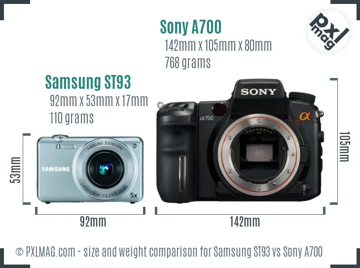Samsung ST93 vs Sony A700 size comparison