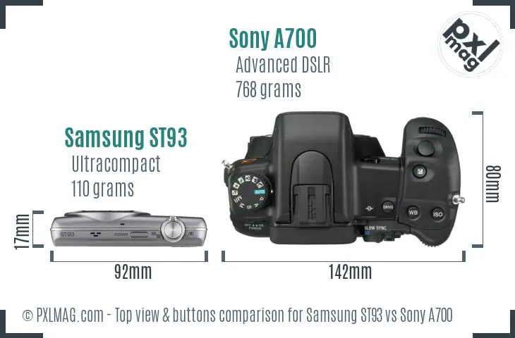 Samsung ST93 vs Sony A700 top view buttons comparison