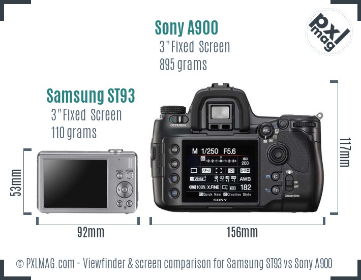 Samsung ST93 vs Sony A900 Screen and Viewfinder comparison