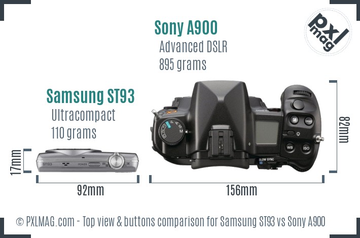 Samsung ST93 vs Sony A900 top view buttons comparison