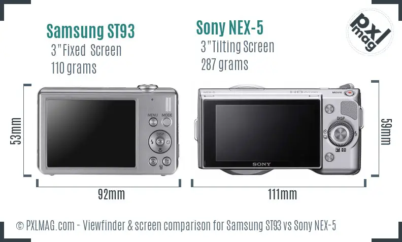 Samsung ST93 vs Sony NEX-5 Screen and Viewfinder comparison
