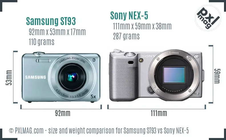 Samsung ST93 vs Sony NEX-5 size comparison