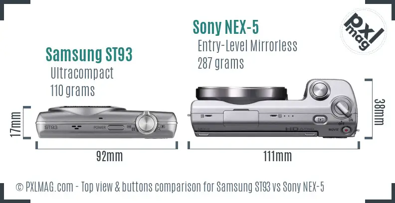 Samsung ST93 vs Sony NEX-5 top view buttons comparison