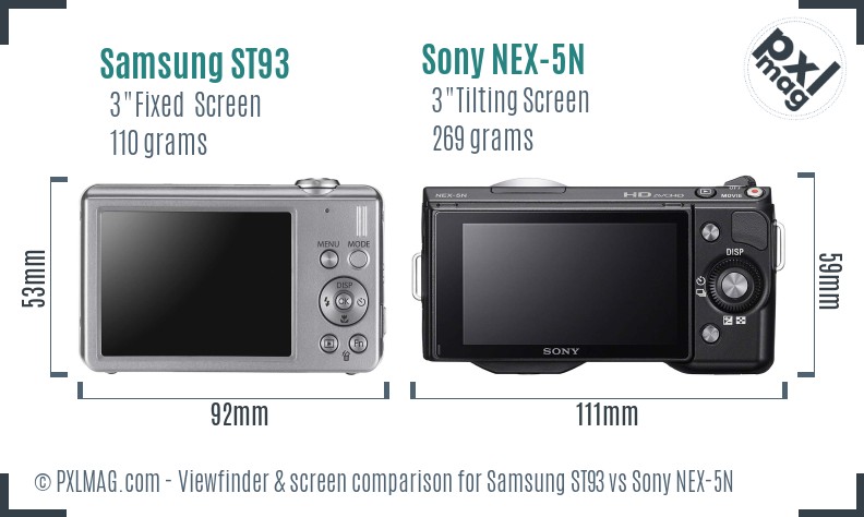 Samsung ST93 vs Sony NEX-5N Screen and Viewfinder comparison