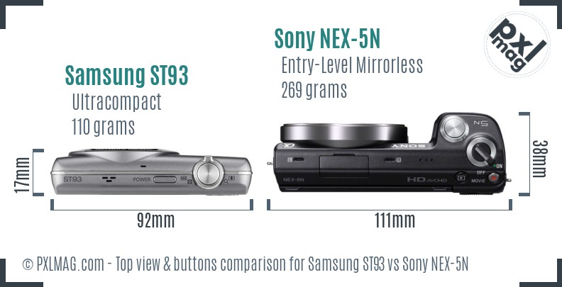 Samsung ST93 vs Sony NEX-5N top view buttons comparison