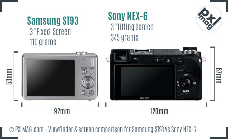 Samsung ST93 vs Sony NEX-6 Screen and Viewfinder comparison