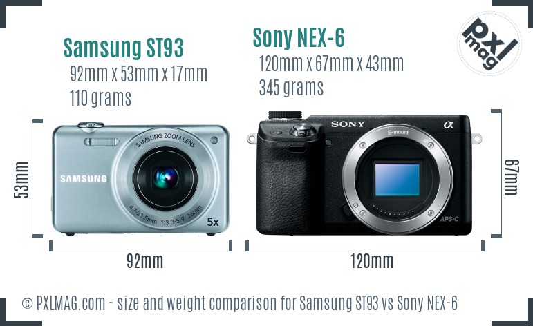 Samsung ST93 vs Sony NEX-6 size comparison