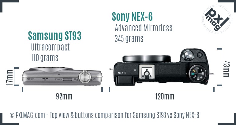 Samsung ST93 vs Sony NEX-6 top view buttons comparison