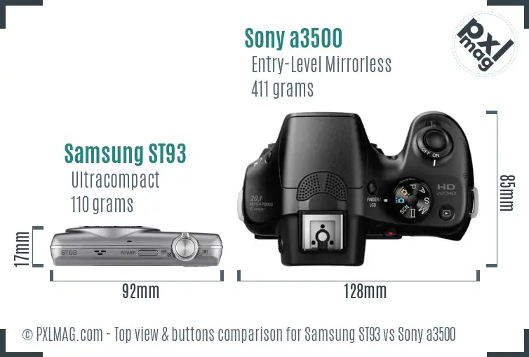 Samsung ST93 vs Sony a3500 top view buttons comparison