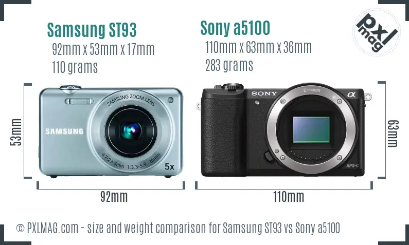 Samsung ST93 vs Sony a5100 size comparison